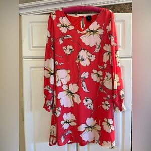 Coral Long Sleeve Floral Dress- Size Medium